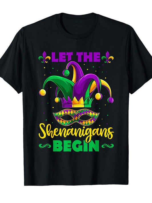 Let The Shenanigans Begin Mardi Gras Children Men Women T-Shirt Carnival 180gsm Cotton Round Neck Short Sleeve Men Casual T-Shirt