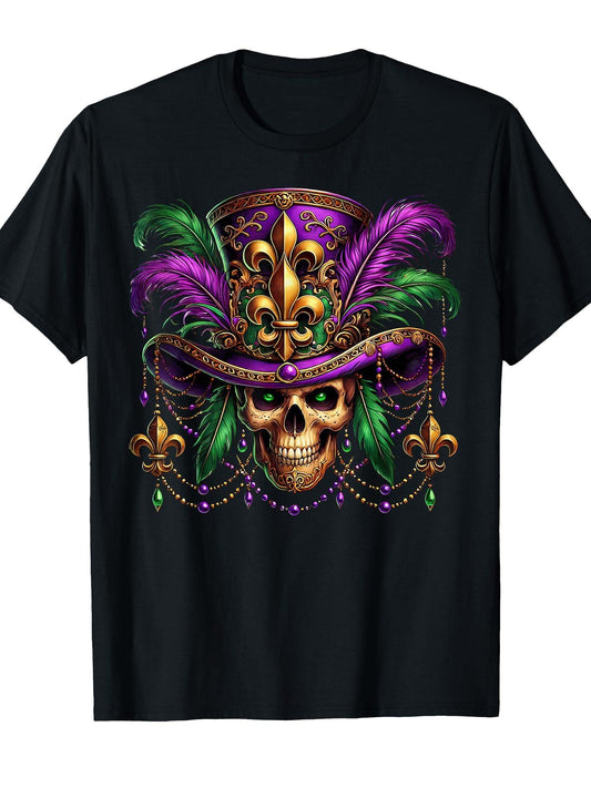 Mardi Gras Costume Sugar Skull Carnival Halloween Witch Men T-Shirt Carnival 180gsm Cotton Round Neck Short Sleeve Men Casual T-Shirt