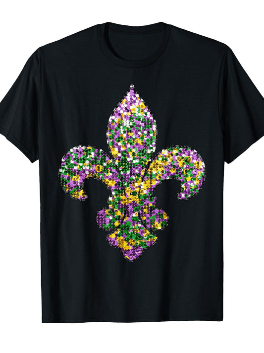 Fleur De Lis Mardi Gras Symbol Louisiana New Orleans Outfit T-Shirt Carnival 180gsm Cotton Round Neck Short Sleeve Men Casual T-Shirt