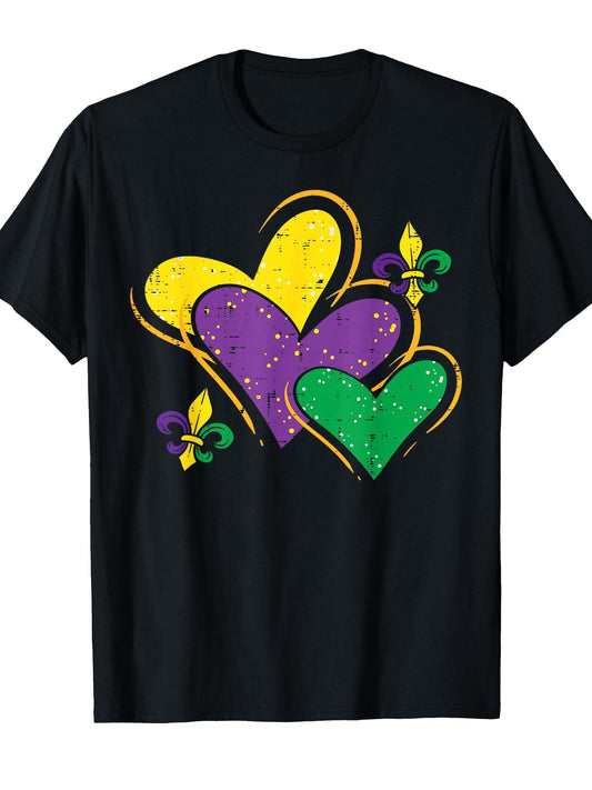 Mardi Gras Hearts Cute Outfit Women Girls Kids Toddler T-Shirt Small Carnival 180gsm Cotton Round Neck Short Sleeve Men Casual T-Shirt