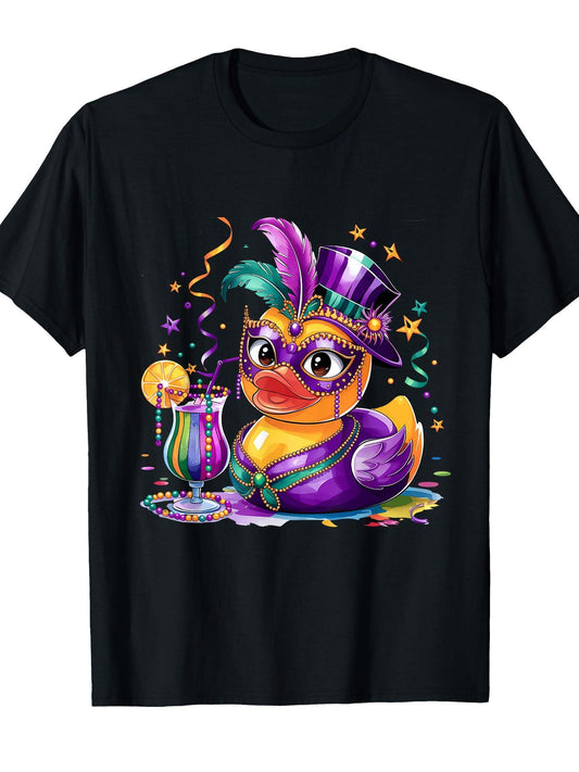 Mardi Gras Rubber Duck Costume Louisiana Mardi Gras Carnival T-Shirt Carnival 180gsm Cotton Round Neck Short Sleeve Men Casual T-Shirt