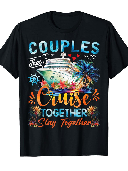 Husband Wife Partners Cruise Matching Dress Co. Couples That Cruise Together Stay Together Unisex Adults Black X-Small Cla... Carnival 180gsm Cotton Round Neck Short Sleeve Men Casual T-Shirt