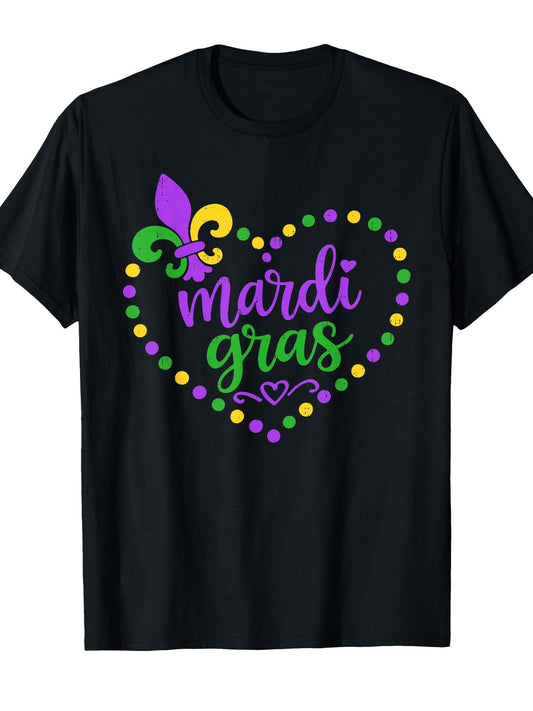 Women Mardi Gras Carnival Hearts Jester Beads Womens Girls T-Shirt Carnival 180gsm Cotton Round Neck Short Sleeve Men Casual T-Shirt