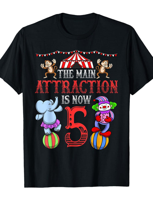 Carnival Birthday Shirt Kids 5th Circus Birthday Party T-Shirt Carnival 180gsm Cotton Round Neck Short Sleeve Men Casual T-Shirt