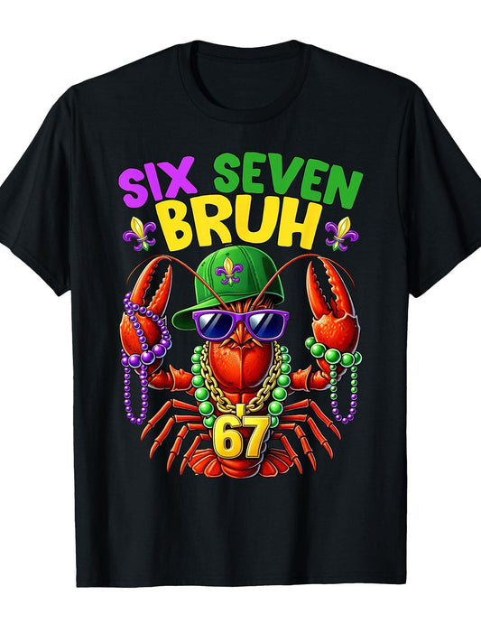 67 Mardi Gras Crawfish Costume Beads Six Seven Carnival Kids T-Shirt Carnival 180gsm Cotton Round Neck Short Sleeve Men Casual T-Shirt