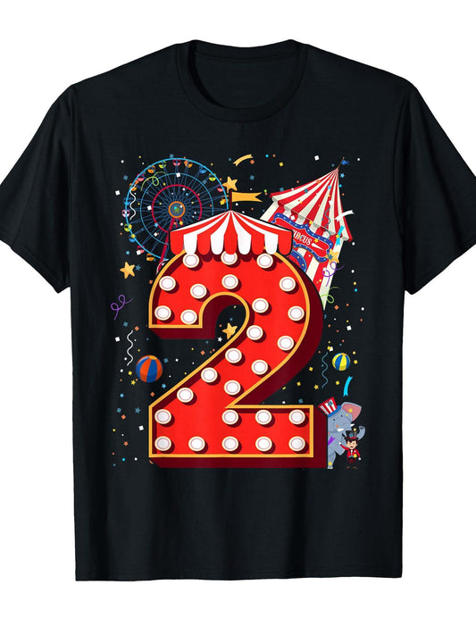 2 Year Old Circus Top Birthday Carnival 2nd Party Toddler T-Shirt Carnival 180gsm Cotton Round Neck Short Sleeve Men Casual T-Shirt