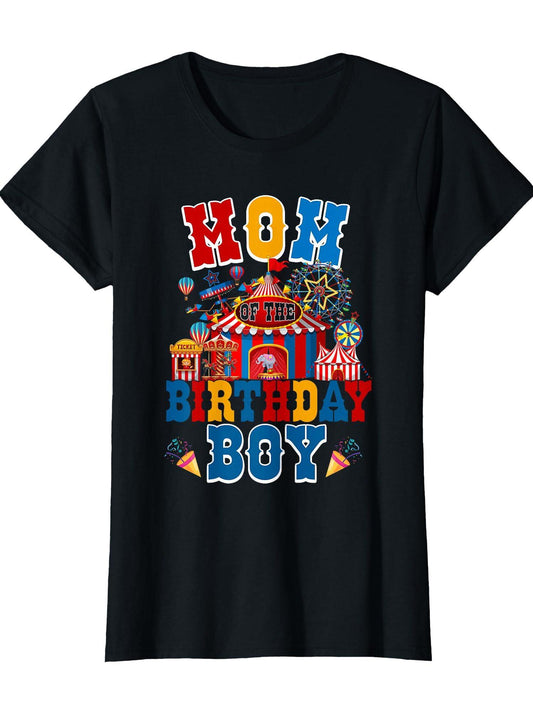 Mom of The Birthday for Boy Circus Carnival Theme Party T-Shirt Carnival 180gsm Cotton Round Neck Short Sleeve Men Casual T-Shirt