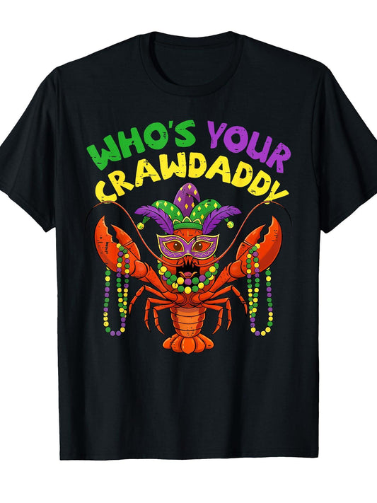 Mardi Gras Carnival Who's Your Crawdaddy Crawfish Beads Kids T-Shirt Carnival 180gsm Cotton Round Neck Short Sleeve Men Casual T-Shirt