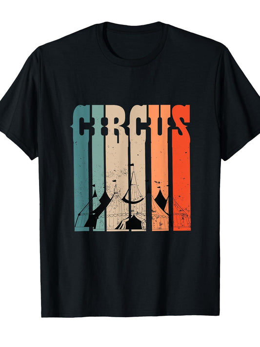 Retro Vintage Big Top Tent Circus Life Circus Carnival Party T-Shirt Carnival 180gsm Cotton Round Neck Short Sleeve Men Casual T-Shirt