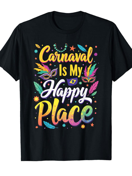 Carnival In Brazil Samba Parade Rhythm Feather Brazilian T-Shirt Carnival 180gsm Cotton Round Neck Short Sleeve Men Casual T-Shirt