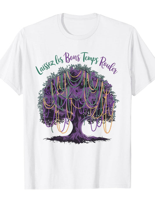 Mardi Gras Tree Beads Fat Tuesday Carnival Men Women Kids T-Shirt Carnival 180gsm Cotton Round Neck Short Sleeve Men Casual T-Shirt