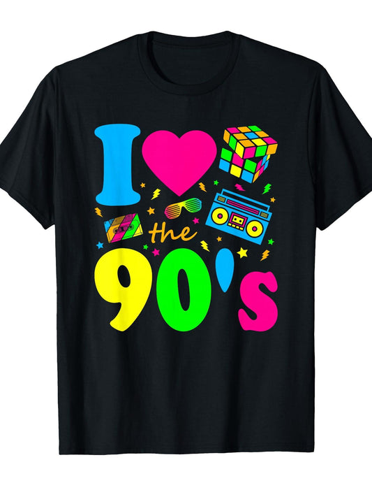 90s Party I Love The 90's Nineties Carnival Costumes T-Shirt Carnival 180gsm Cotton Round Neck Short Sleeve Men Casual T-Shirt