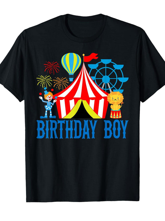 Boy of The Birthday for Boy Ringmaster Circus Theme Carnival T-Shirt Carnival 180gsm Cotton Round Neck Short Sleeve Men Casual T-Shirt