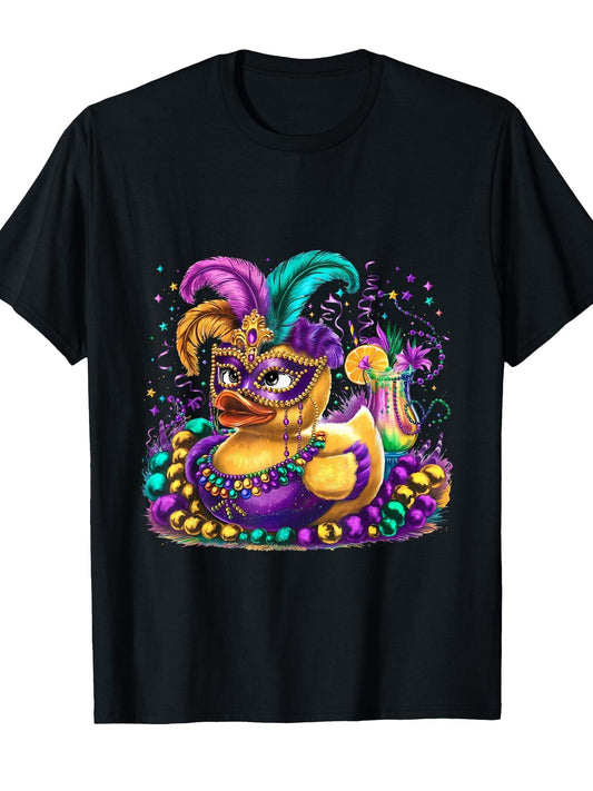 Mardi Gras Rubber Duck Costume Carnival Funny Mardi Gras T-Shirt Carnival 180gsm Cotton Round Neck Short Sleeve Men Casual T-Shirt