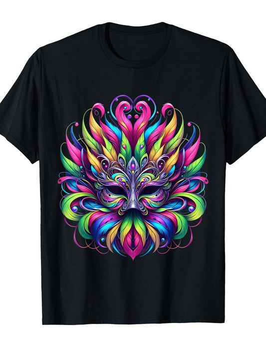 Mardi Gras Mask Carnival Rio T-Shirt Carnival 180gsm Cotton Round Neck Short Sleeve Men Casual T-Shirt