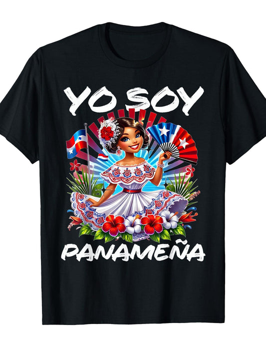 Yo Soy Panameña Panama Pollera Carnival Pride Cultural T-Shirt Carnival 180gsm Cotton Round Neck Short Sleeve Men Casual T-Shirt
