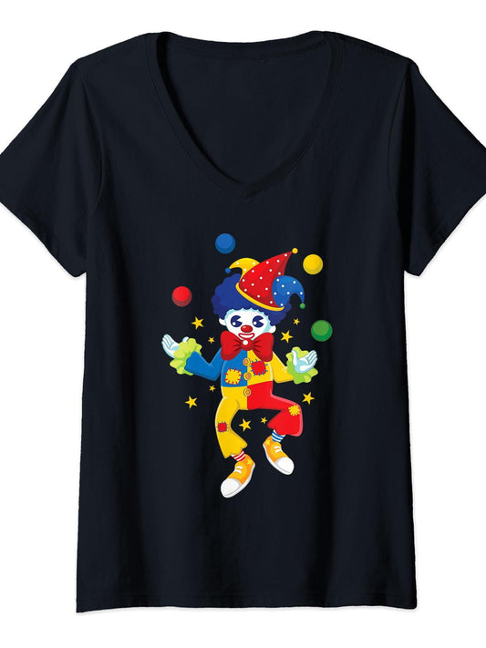 Womens Clown Juggling Juggler Gift Circus Staff Carnival Costume V-Neck T-Shirt Carnival 180gsm Cotton Round Neck Short Sleeve Men Casual T-Shirt