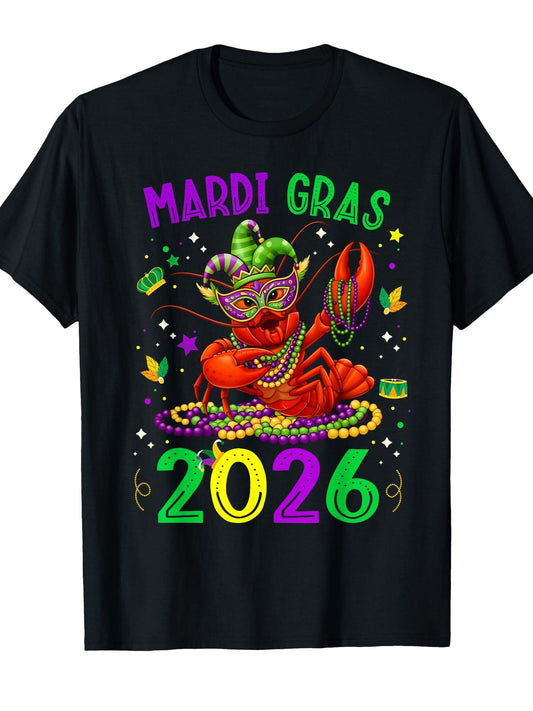 Mardi Gras 2026 Carnival Dabbing Crawfish Men Women Kid T-Shirt Carnival 180gsm Cotton Round Neck Short Sleeve Men Casual T-Shirt