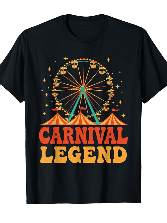 Carnival Legend Ferris Wheel Tent Retro Festival Art T-Shirt Carnival 180gsm Cotton Round Neck Short Sleeve Men Casual T-Shirt