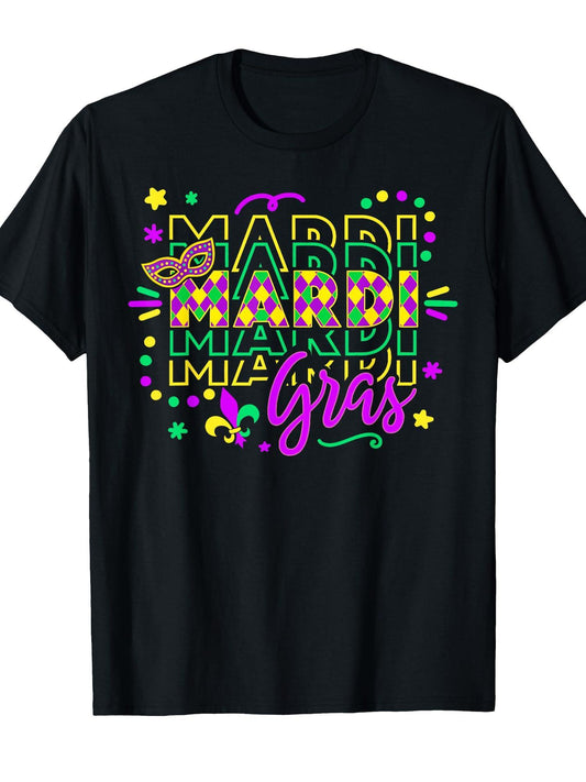 Mardi Gras Carnival Festival Fleur De Lis Men Women Kids T-Shirt Carnival 180gsm Cotton Round Neck Short Sleeve Men Casual T-Shirt