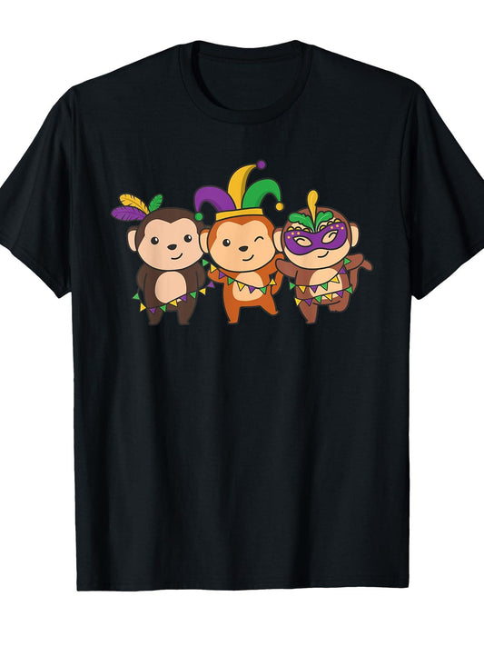 Mardi Gras Monkey Carnival Costume T-Shirt Carnival 180gsm Cotton Round Neck Short Sleeve Men Casual T-Shirt
