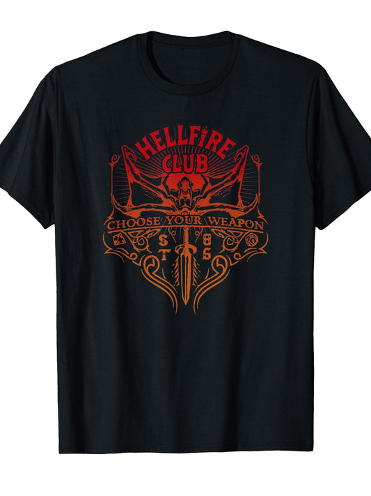 Stranger Things 4 Hellfire Club Choose Your Weapon Logo T-Shirt Hellfire Club 180gsm Cotton Round Neck Short Sleeve Men Casual T-Shirt