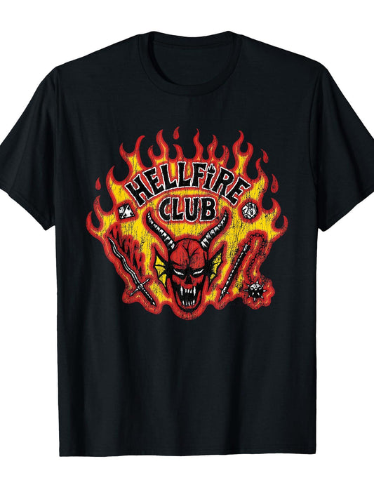 Stranger Things Burning Hellfire Club Officially Licensed T-Shirt Hellfire Club 180gsm Cotton Round Neck Short Sleeve Men Casual T-Shirt