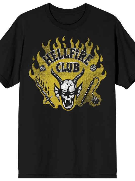 Stranger Things Hellfire Club Horned Skull in Flames Adult Black Crew Neck Short Sleeve T-Shirt Hellfire Club 180gsm Cotton Round Neck Short Sleeve Men Casual T-Shirt