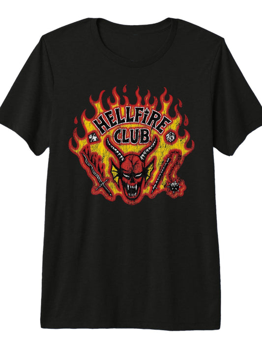 Stranger Things Season 5 Hellfire Club Distressed Logo Premium Tri-Blend T-Shirt Hellfire Club 180gsm Cotton Round Neck Short Sleeve Men Casual T-Shirt