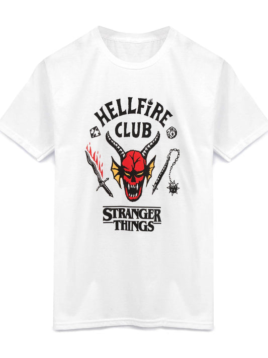 Stranger Things Hellfire Club T-Shirt for Kids | Boys Girls Hawkins Society Eddie White Outfit | Season 4 Merchandise Hellfire Club 180gsm Cotton Round Neck Short Sleeve Men Casual T-Shirt