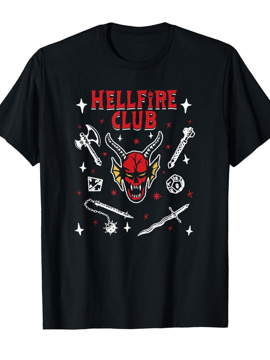 Stranger Things 4 Hellfire Club Icon Collage T-Shirt Hellfire Club 180gsm Cotton Round Neck Short Sleeve Men Casual T-Shirt