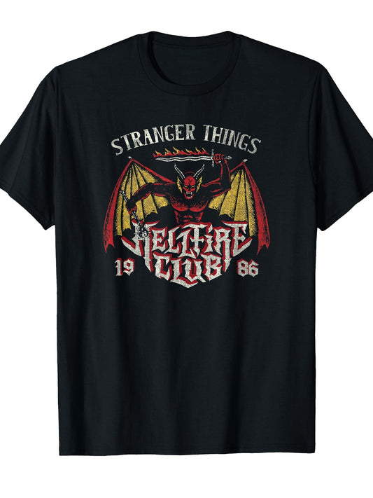 Stranger Things 4 Demon Hellfire Club 1986 Logo T-Shirt Hellfire Club 180gsm Cotton Round Neck Short Sleeve Men Casual T-Shirt