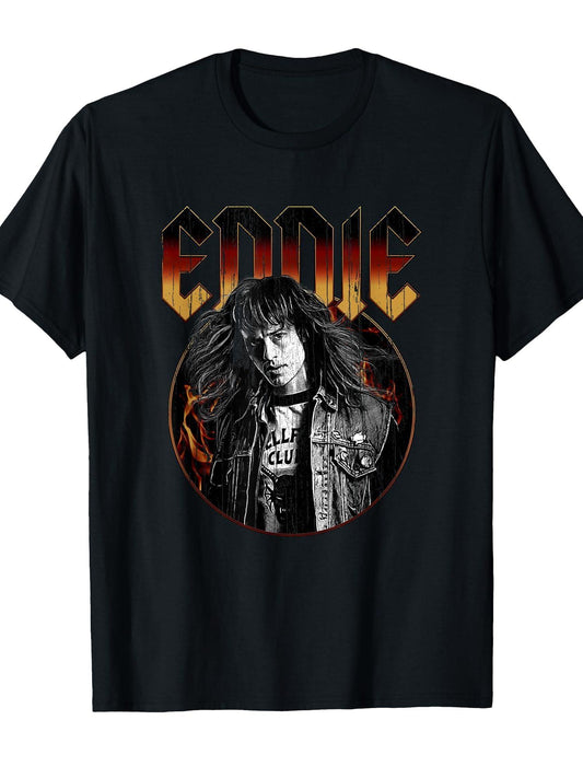 Stranger Things Eddie Munson Hellfire Club Vintage T-Shirt Hellfire Club 180gsm Cotton Round Neck Short Sleeve Men Casual T-Shirt