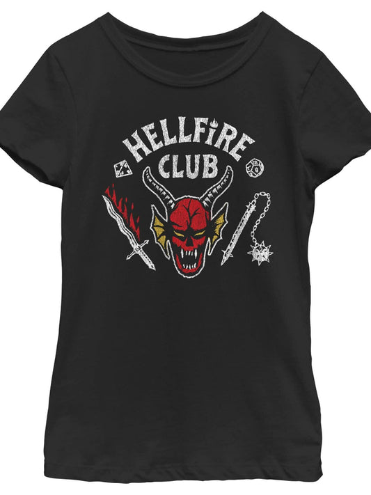 Fifth Sun Unisex-Child Stranger Things Hellfire Cut Girls Short Sleeve Tee Shirt Hellfire Club 180gsm Cotton Round Neck Short Sleeve Men Casual T-Shirt