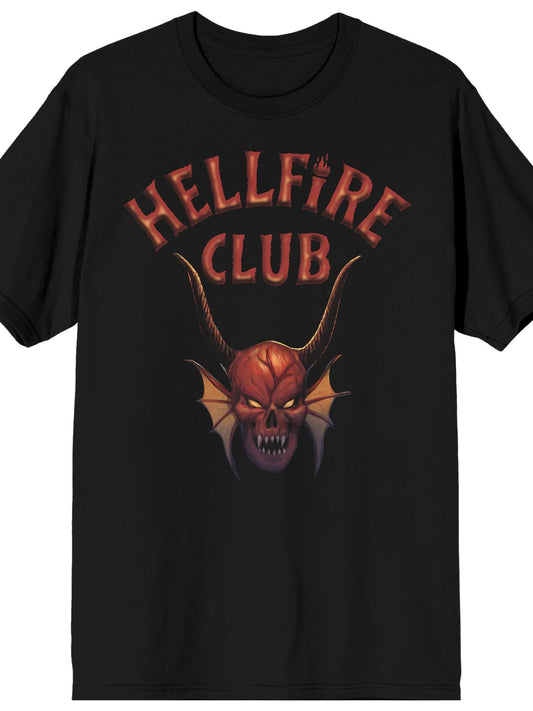 Stranger Things Hellfire Club Painterly Skull on Black Adult Crew Neck Short Sleeve T-Shirt Hellfire Club 180gsm Cotton Round Neck Short Sleeve Men Casual T-Shirt