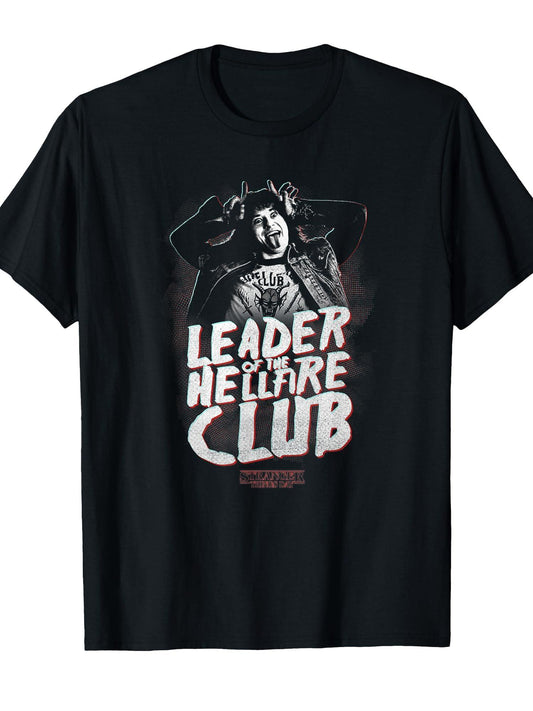 Stranger Things Day Eddie Munson Leader of The Hellfire Club T-Shirt Hellfire Club 180gsm Cotton Round Neck Short Sleeve Men Casual T-Shirt