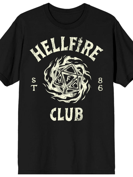 Stranger Things Hellfire Club Flaming Die on Black Short Sleeve Adult T-Shirt Hellfire Club 180gsm Cotton Round Neck Short Sleeve Men Casual T-Shirt