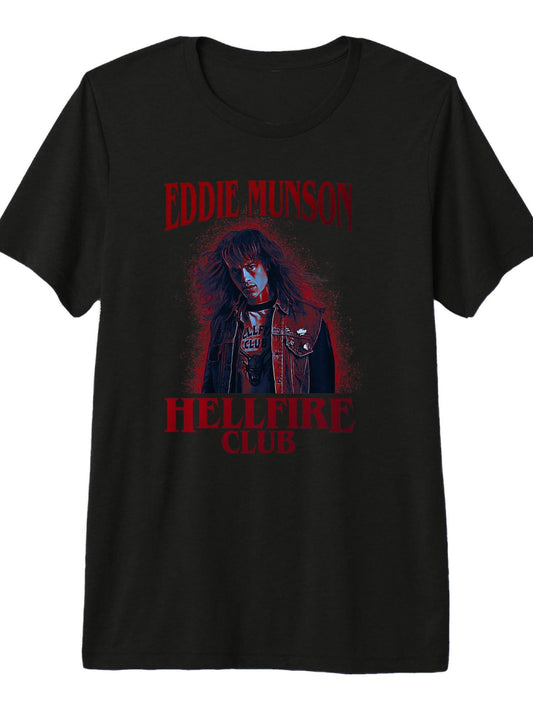 Stranger Things 4 Eddie Munson Hellfire Club Blood Splatter Premium T-Shirt Hellfire Club 180gsm Cotton Round Neck Short Sleeve Men Casual T-Shirt