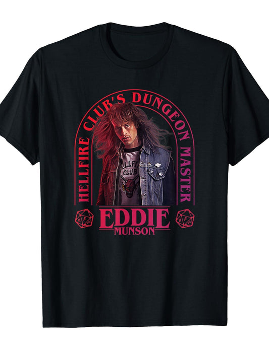 Stranger Things 4 Eddie Munson Hellfire Club Dungeon Master T-Shirt Hellfire Club 180gsm Cotton Round Neck Short Sleeve Men Casual T-Shirt