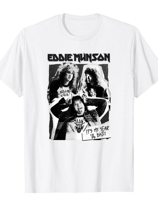 Stranger Things Hellfire Club Eddie Munson Cutouts T-Shirt Hellfire Club 180gsm Cotton Round Neck Short Sleeve Men Casual T-Shirt