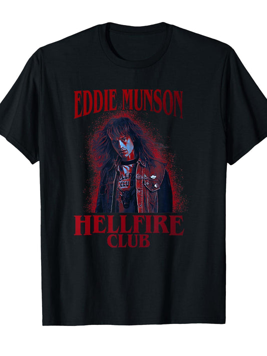 Stranger Things 4 Eddie Munson Hellfire Club Blood Splatter T-Shirt Hellfire Club 180gsm Cotton Round Neck Short Sleeve Men Casual T-Shirt