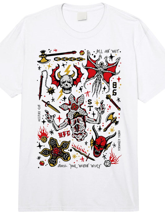 Stranger Things Hellfire Club Demobat Skull Comfort Colors Adult Heavyweight T-Shirt Hellfire Club 180gsm Cotton Round Neck Short Sleeve Men Casual T-Shirt