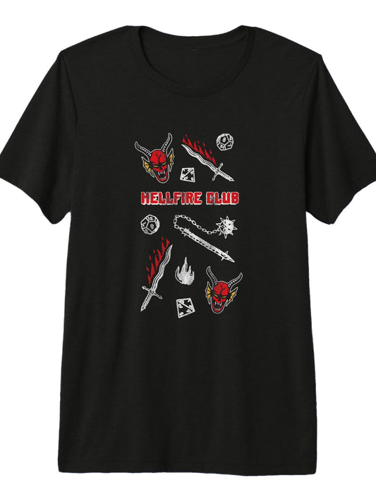 Stranger Things Hellfire Club Flaming Sword Dice Demon Premium Tri-Blend T-Shirt Hellfire Club 180gsm Cotton Round Neck Short Sleeve Men Casual T-Shirt