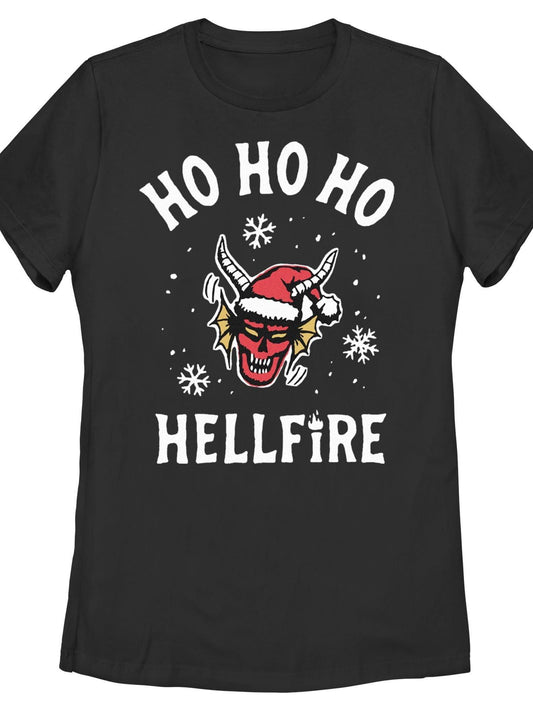 Women's Stranger Things Ho Ho Ho Hellfire Club T-Shirt - Black - Medium Hellfire Club 180gsm Cotton Round Neck Short Sleeve Men Casual T-Shirt