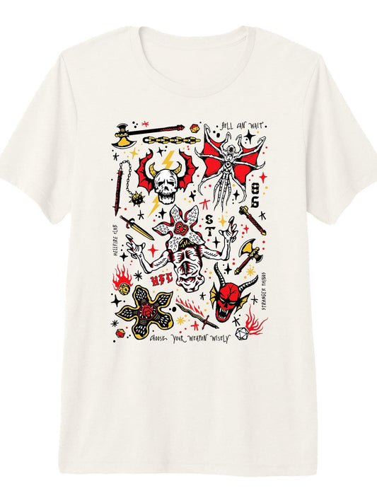 Stranger Things Hellfire Club Demobat Skull Premium Tri-Blend T-Shirt Hellfire Club 180gsm Cotton Round Neck Short Sleeve Men Casual T-Shirt