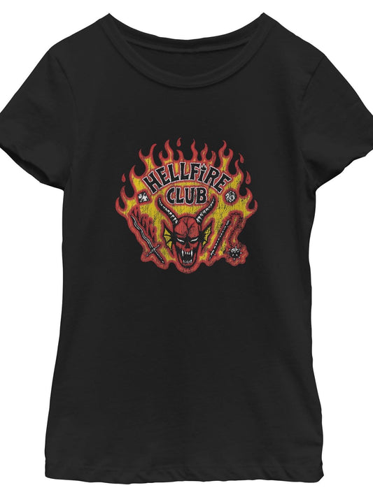 Girl's Stranger Things Retro Hellfire Club Logo T-Shirt Hellfire Club 180gsm Cotton Round Neck Short Sleeve Men Casual T-Shirt