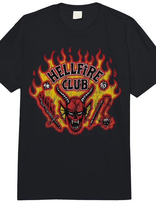 Stranger Things Season 5 Hellfire Club Distressed Logo Comfort Colors Adult Heavyweight T-Shirt Hellfire Club 180gsm Cotton Round Neck Short Sleeve Men Casual T-Shirt