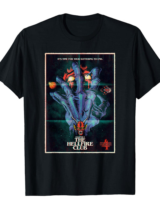 Stranger Things 4 Chapter 1: The Hellfire Club Poster T-Shirt Hellfire Club 180gsm Cotton Round Neck Short Sleeve Men Casual T-Shirt