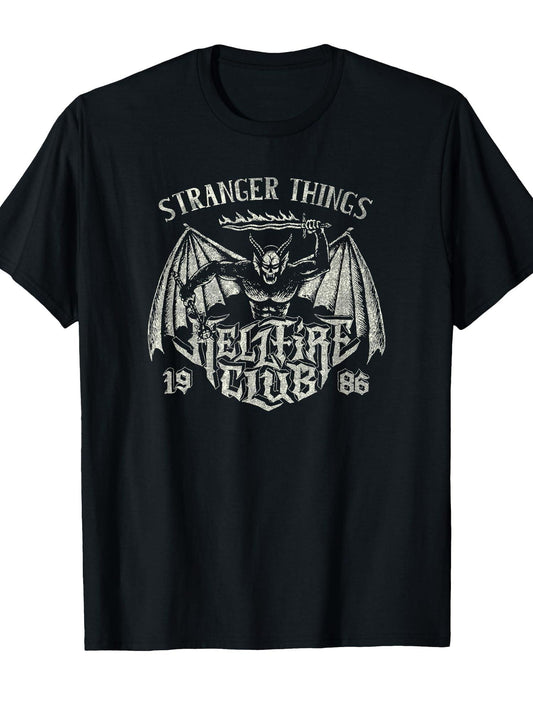Stranger Things 4 Demon Hellfire Club 1986 Logo V-2 T-Shirt Hellfire Club 180gsm Cotton Round Neck Short Sleeve Men Casual T-Shirt