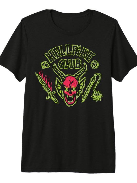 Stranger Things Hellfire Club Neon Logo Crossed Out Eyes Premium Tri-Blend T-Shirt Hellfire Club 180gsm Cotton Round Neck Short Sleeve Men Casual T-Shirt